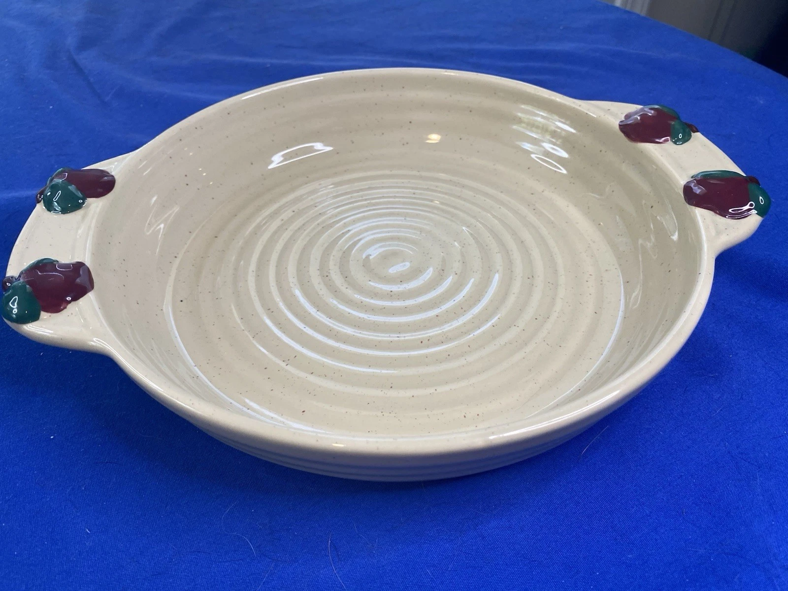 Farmhouse Speckled Glazed Pottery Stoneware Apple Pie Dish 10" Wide 2" Deep