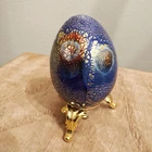 Vintage Murano Vetro Artistico Art Glass Easter Egg Gold Leaf Blue Ferro Lorenzo