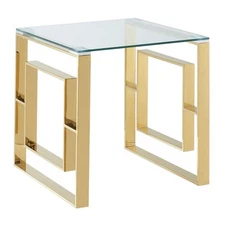 Pemberly Row Contemporary Stainless Steel/Glass Accent Table in Gold