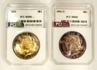 1923-P and D MS 66+ MS 66    Peace Dollar Pair  Lovely  Rainbow Color Toned