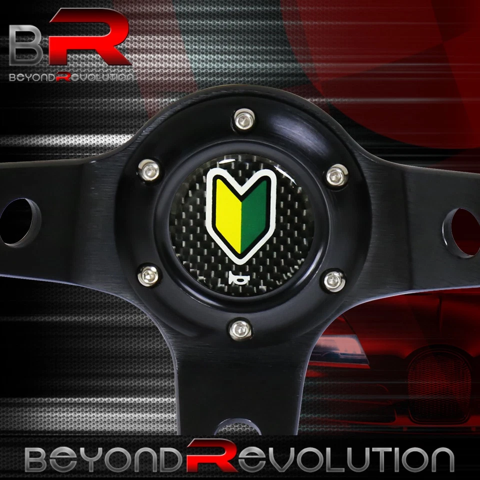 Универсальный 350 мм руль ПВХ кожи глубокий блюдо черный красный Wakaba кнопка - Изображение 4 из 4