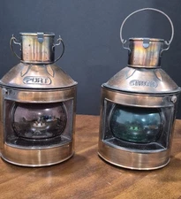 Copper Colored Metal Red Port & Green Starboard Nautical Ship Oil Lanterns