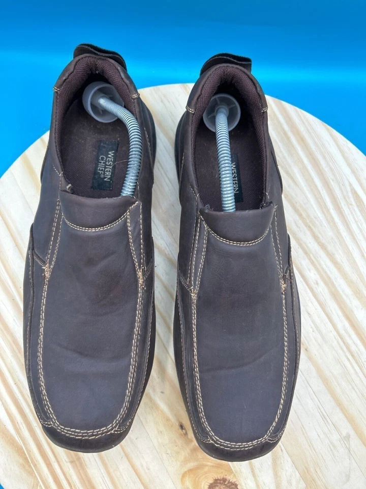 Western Chief Brisk Work Shoes Men's Sz 12M Brown Leather Low Top Slip On - Image 4 of 4