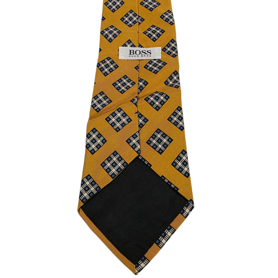 Corbata Hugo Boss Para Hombre Talla Única Amarillo Mostaza Seda Geométrica Diseñador Preppy Foto 4 de 4