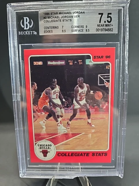 1986 Star Michael Jordan #2 (RC) COLLEGIATE STATS - BGS 7.5 NEAR MINT + Slab Chip
