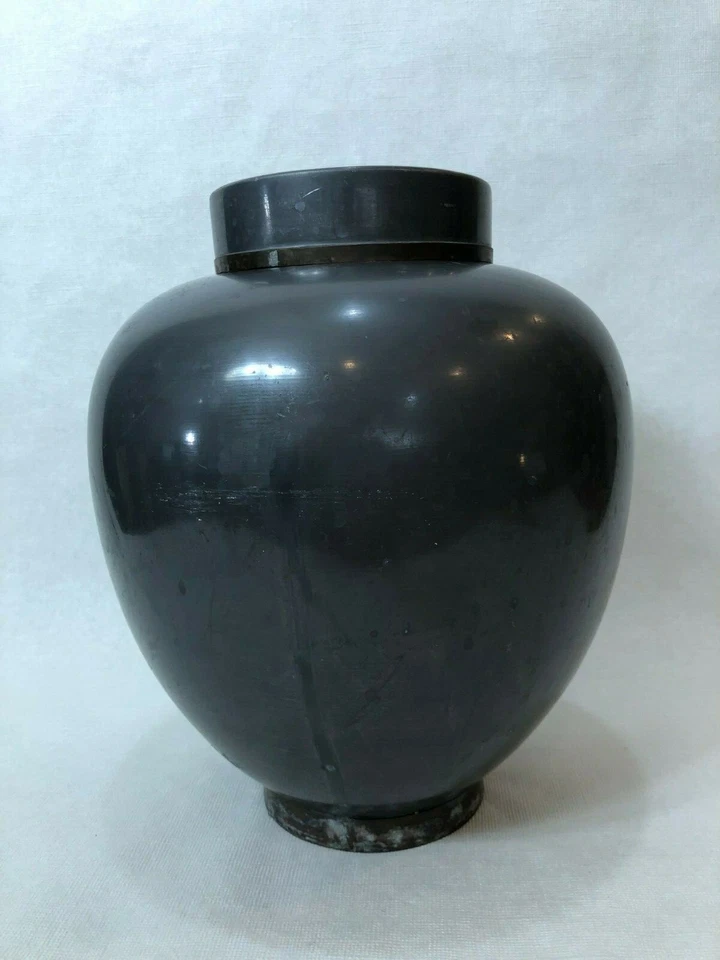 Tarro de jengibre vintage grande chino de peltre puro floral superpuesto de latón con cubierta, 11" T Foto 2 de 4