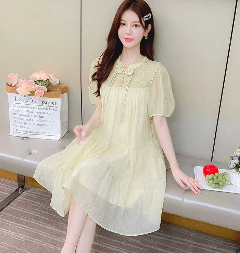 女士时尚袖口短袖连衣裙 2024 时尚女士派对沙滩裙 - 第 5 张/共 9 张