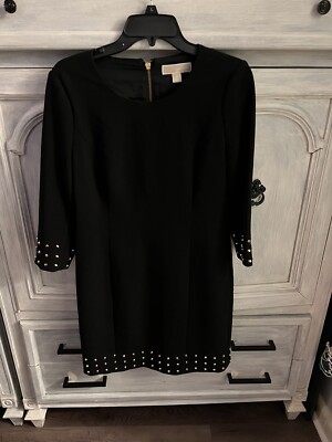 Michael Kors Black 3/4 Sleeve Gold Studded Sheath Dress