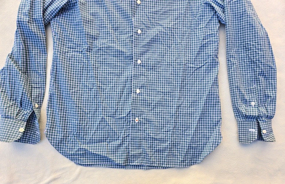ISAIA Men's Long Sleeve Button Up Dress Shirt Green/Blue Plaid Sz 15 1/2/39 EUC - Image 2 of 4