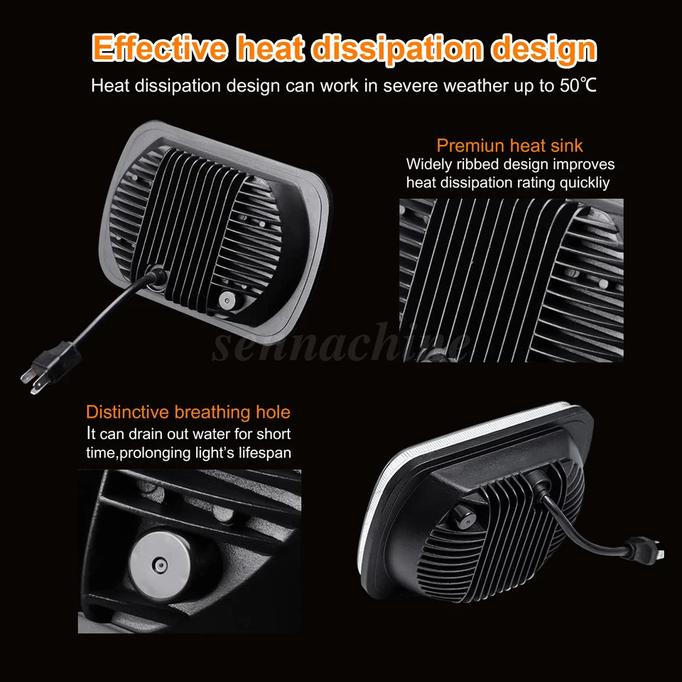 Pair 7x6 5x7inch LED Headlight Hi-Lo Beam Halo DRL For Jeep Wrangler YJ Cherokee Foto 2 de 4