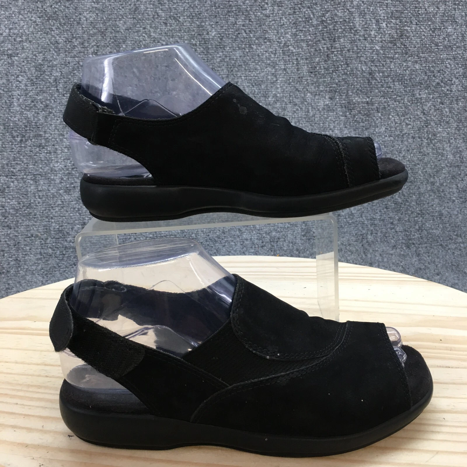 Sandali ECCO donna 36 Slingback neri camoscio casual punta aperta tacchi zeppa