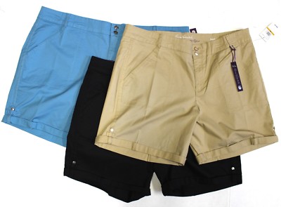 NEW Gloria Vanderbilt Women 22W, 24W Shorts Walking Roll-Up Solid Stretch Cotton