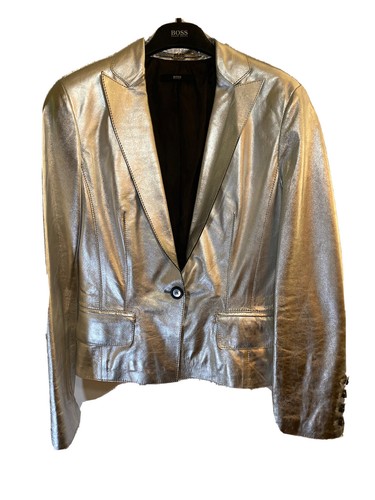 Hugo Boss Black Label Women’s Silver Leather Blazer, Size 4, Worn Once!