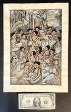 IDA BAGUS RAI ANTIQUE BALINESE  PAINTING “ COCK FIGHT” OLD BALI INDONESIA