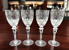 Rogaska Gallia Crystal Wine Glasses Small X-Patterned Base 7 5/8" Tall, Set of 4
