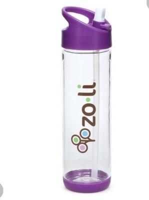 ZoLi ''Pip'' straw water bottle Clear & purple 18 Ounce New