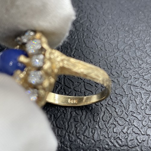 14K Yellow Gold Synthetic Lapis Lazuli & Diamond Ring 6.5g - Picture 11 of 17