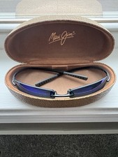 Maui Jim MJ724-02 Wrap Sunglasses Black Metal Blue Mirrored Lens