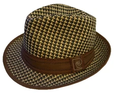 Pierrie Cardin Hat New Men’s Natural Fibers Brown Logo Woven Fedora One Size NWT