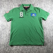 Tommy Hilfiger Polo Shirt Mens S Green USA Flag 8 Embroidered