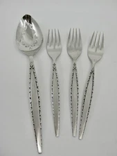 4 pc Oneida Community Venetia Pierced Tablespoon Salad Forks Stainless Burnished