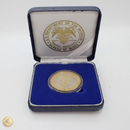 1996 Bureau of Mines 1oz .999 Silver Medallion 24K Gold Gilded w/ Box & COA -Z75