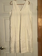 Everlane Women’s 12 Linen A-Line Midi Dress Lined Pockets Sleeveless Ivory