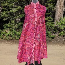 Vintage 60s 70s Hawaiian Floral Butterfly Dress S Pineapple Tiki Ruffle A-Line