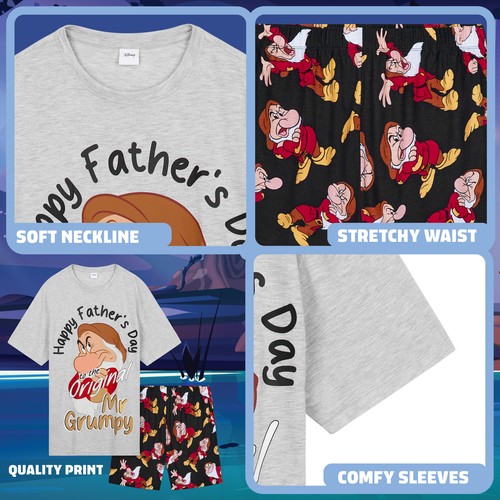 Disney Mens Grumpy Pyjama Set 2 Piece T-Shirt & Shorts Sleepwear Nightwear - Picture 4 of 6
