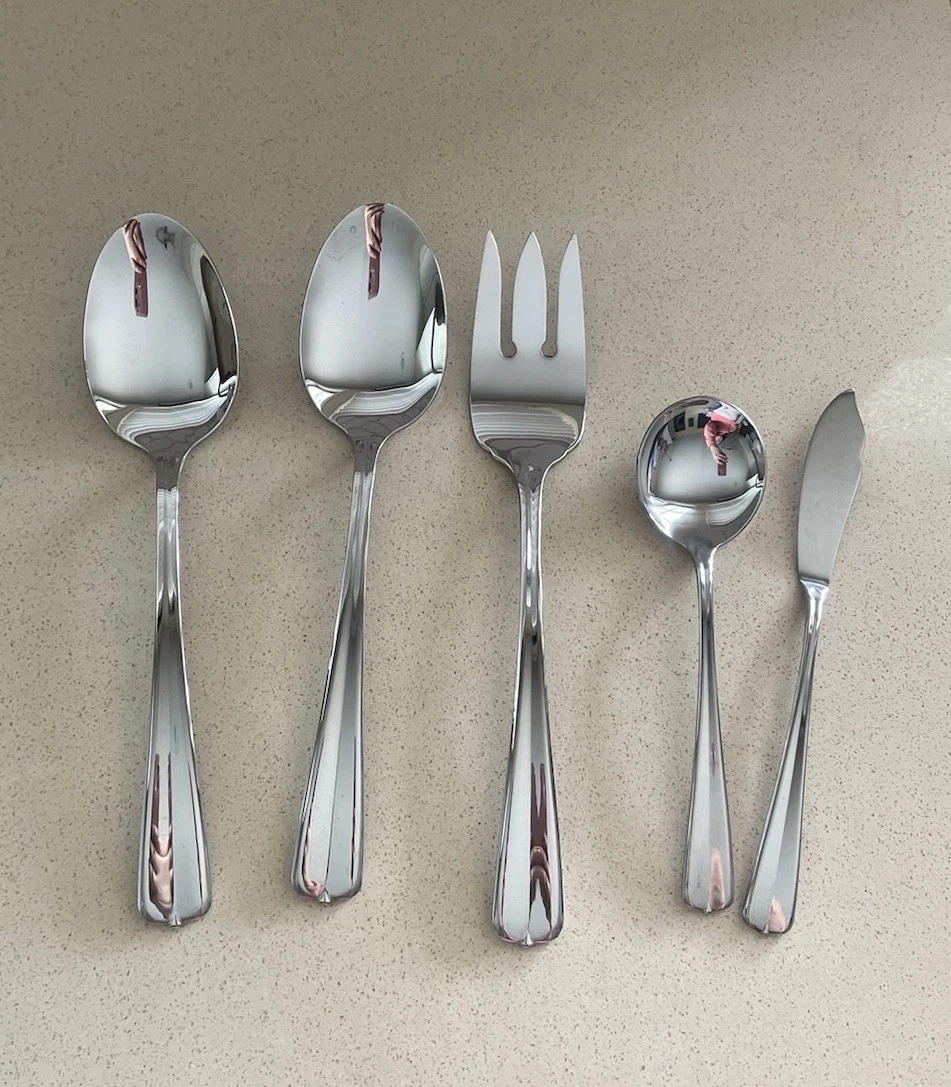 Oneida Gala Impulse Hostess Serving Set Glossy 5 Piece Spoons Fork Stainless