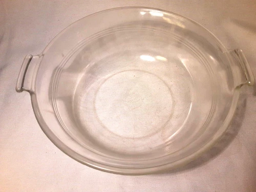 1930's PYREX 123-723-B Clear Glass 3 RING 8.5" Bowl w/Tab Handle- Button TM -USA