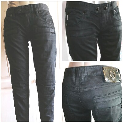Hochwertige sexy Rag Restyle Recycle Hose Jeans schwarz Damen Gr.28 Gothic Metal