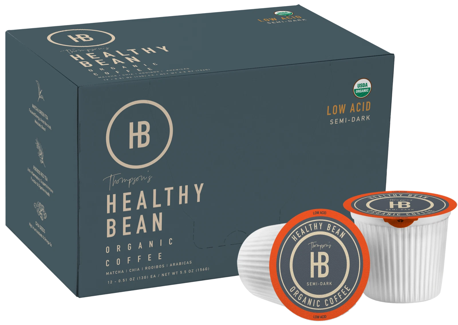 Healthy Bean Coffee KCUPS. Low Acid, Infused, Organic. 72 KUPS. 6 boxes of 12