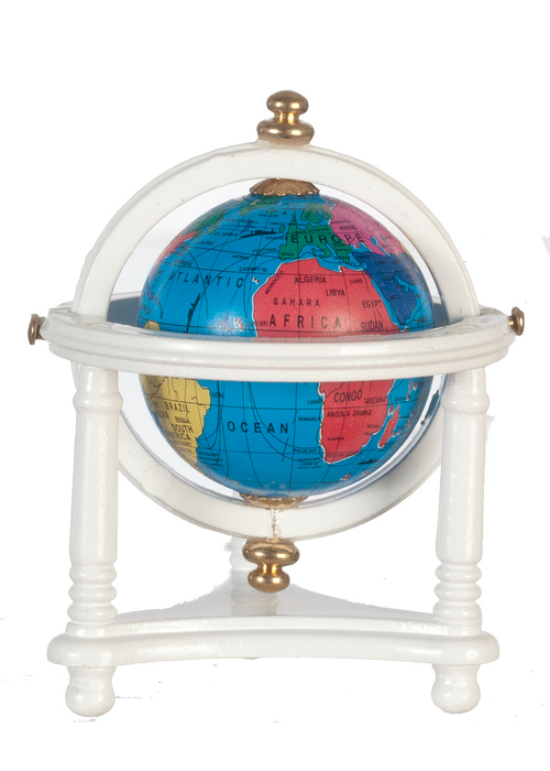 Dolls House Globe in White Stand Study Office Furniture Miniature 1:12th Scale
