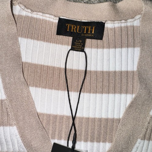 Truth - Cárdigan grande de manga larga elástico ajustado tostado y blanco a rayas talla L 439 - Imagen 2 de 8