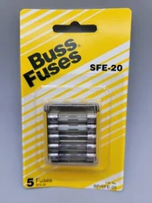 5 Pack Cooper Buss BP/SFE-20 SFE 20 Amp Fast Acting Glass Tube Fuses Bussman