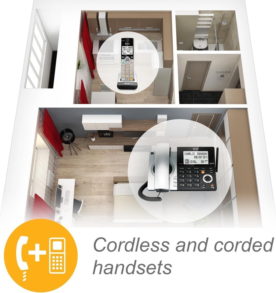 AT&T CL84307 Dect 6.0 Expandable Corded/Cordless Phone, Smart Call ...