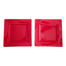 10 Strawberry Street Red 7 1/4" Square Salad Plates Set of 2 NO Chips CLEAN