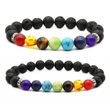 2pcs 10mm 8mm Lava Rock 7 Chakra Bracelet Aromatherapy Essential Oil Diffuser...