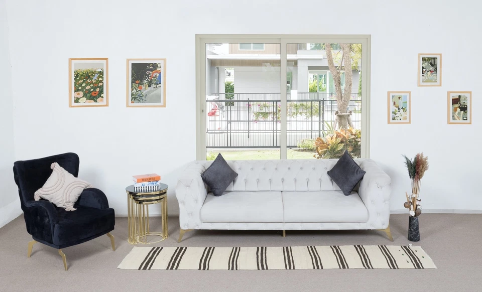 2x10 Ft Vintage Anatolian Narrow Kilim Runner in Cream with Dark Brown Stripes - Image 2 of 4