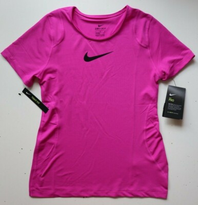 NIKE PRO DRI FIT KURZARM TRAINING TOP - FIRE PINK AQ9035-601 KINDER MÄDCHEN XL