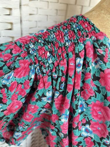 Vintage Kleid Blumenmuster rosa grün schwarz voller Rock Passform modern 12 14 - Bild 11 von 12