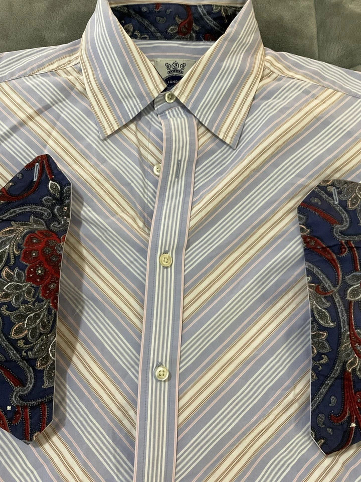 Camisa Robert Graham Cachemira Bordada L/S Multicolor Rayas Talla Grande De Colección Foto 4 de 4
