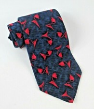 American Outpost Blue Red Flower Silk Tie 59,5" L 3.75" W - MADE IN USA - Vtg