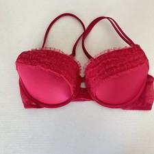 Victorias Secret Hot Pink Mesh Ruffle Adjustable Balconet Bra Size 34B