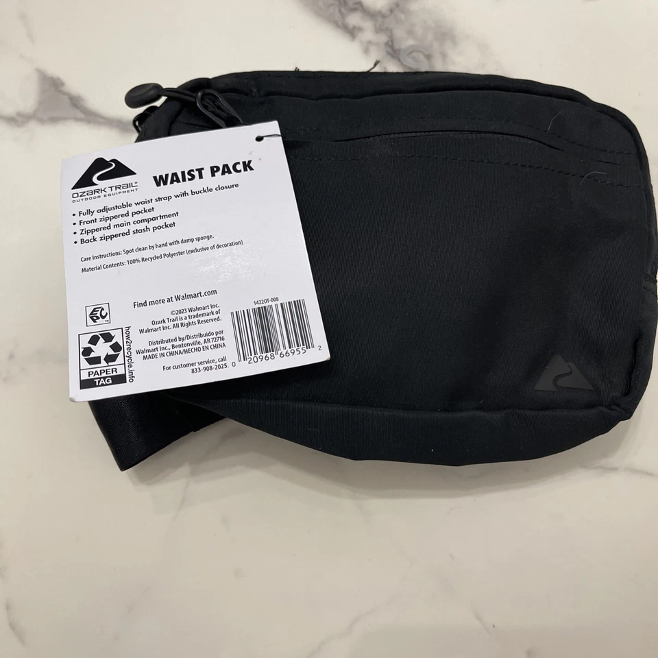 Ozark Trail Waistpack, Black Fanny Pack, Polyester, Zipper, on Waist, Adult - Image 2 of 3