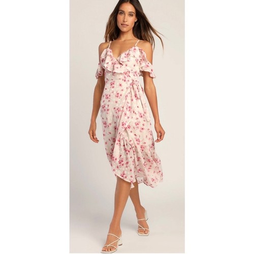 Lulus Bright Weather Jacquard Wrap Midi Dress NWT