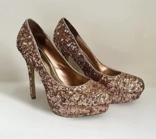 Bakers Melina Rose Gold Pewter Sequins Platform Pumps Stiletto Heels Sz 10M