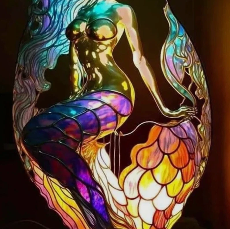 Stained Glass Lamp Tier Tischlampe Serie Gebeizt Harz Nachtlicht Home Ornament - Bild 3 von 4