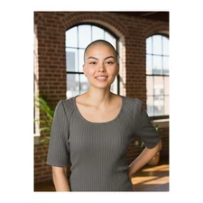 Max Studio NWT Scoop Neck Blouse Size M Blue Short Sleeves Stretch Ribbed Casual